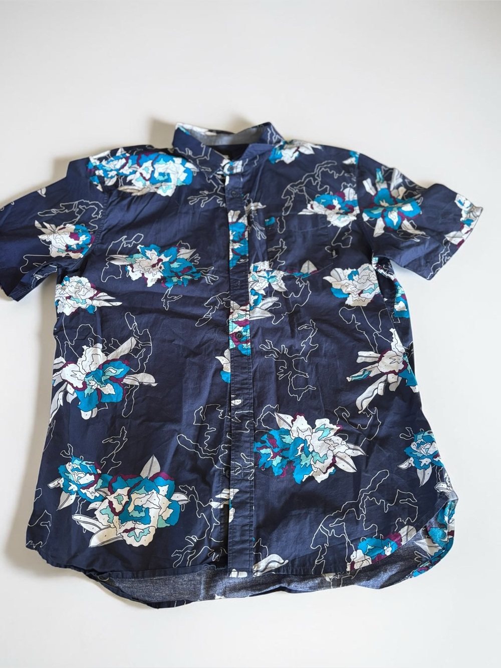 Vans Floral Button Up Shirt XL Navy Blue Tropical Skate Shirt